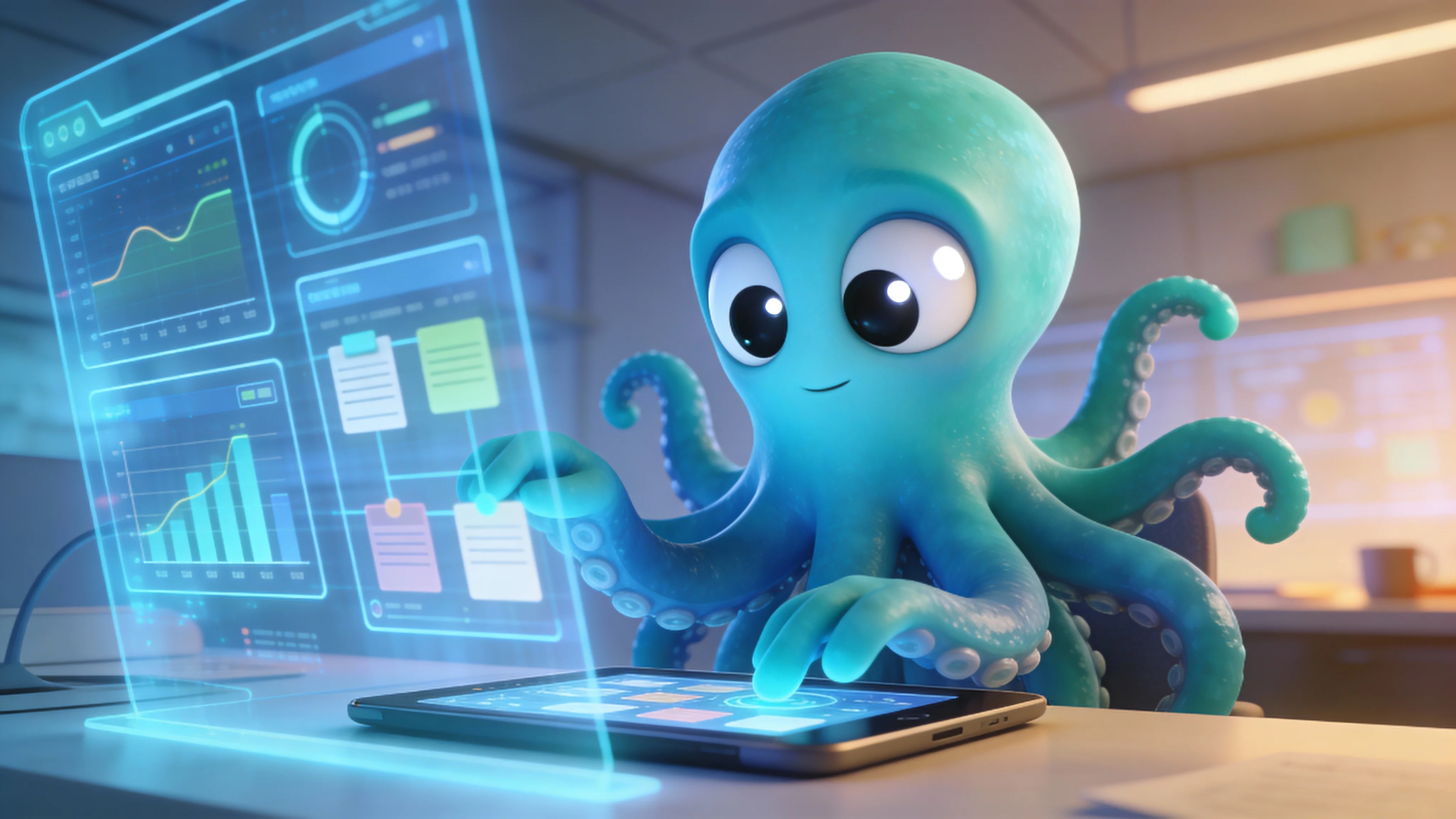 Осьминог создает контент для Telegram-канала