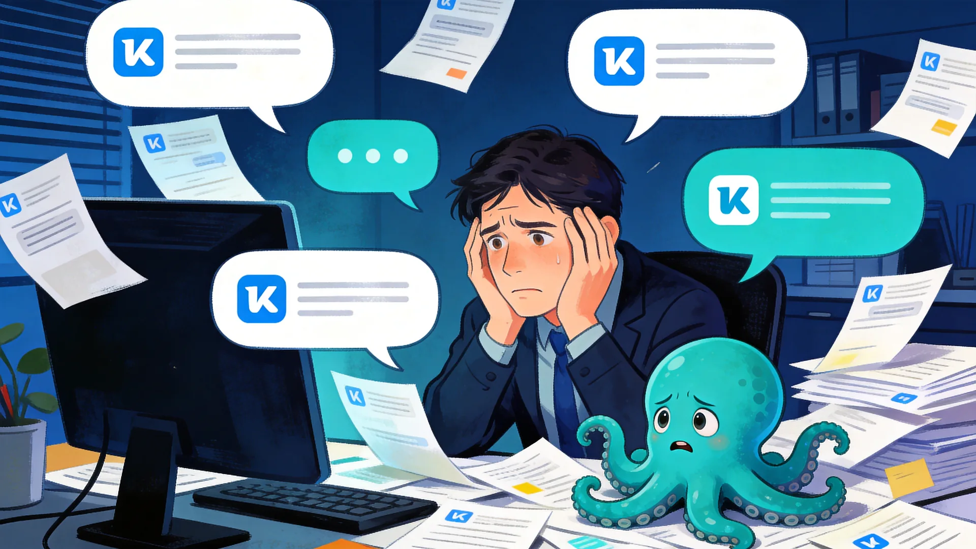 Хаос сообщений сообщества ВК без контакт-центра