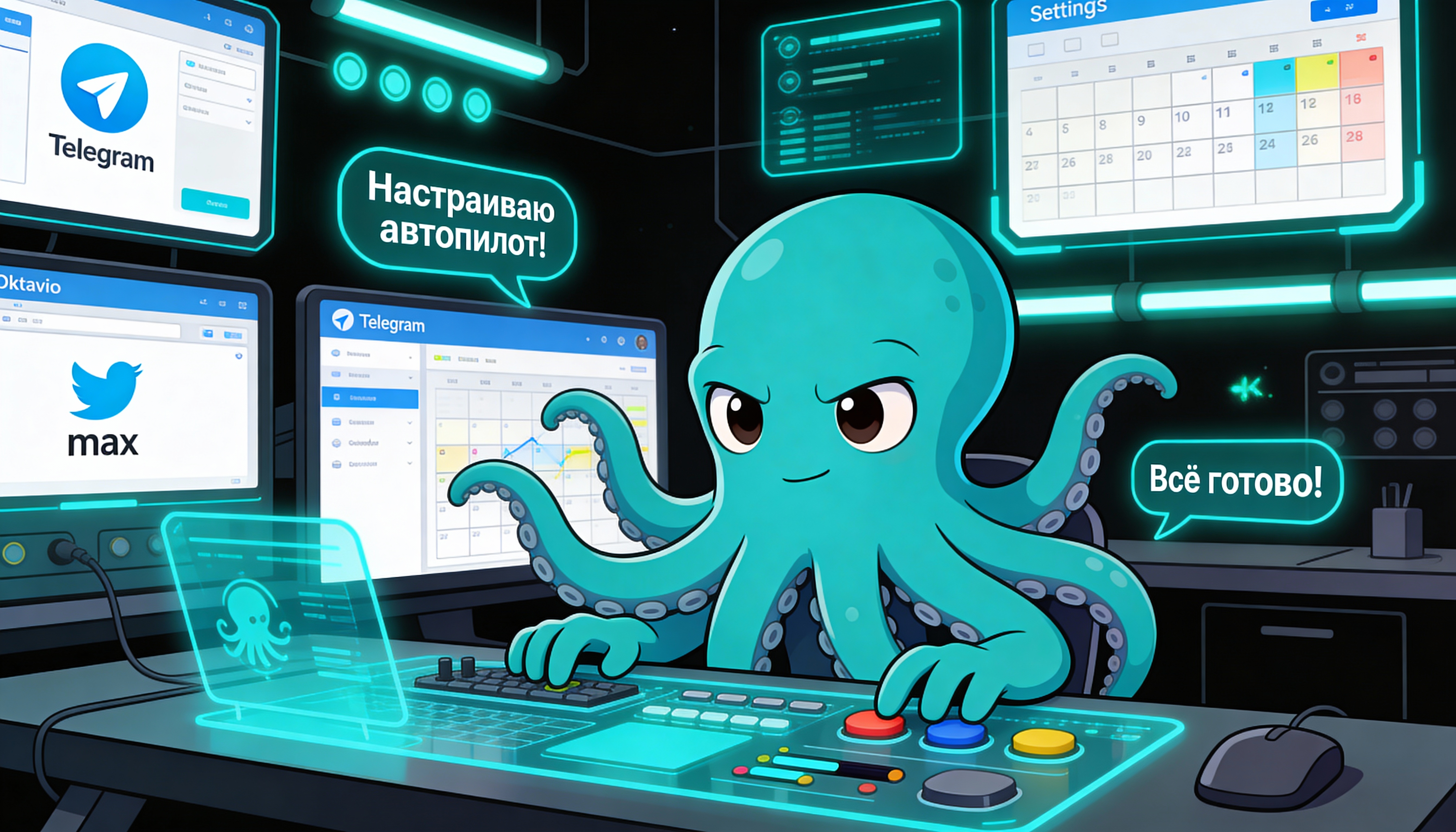 Иллюстрация: Октавио настраивает кросспостинг на панели управления