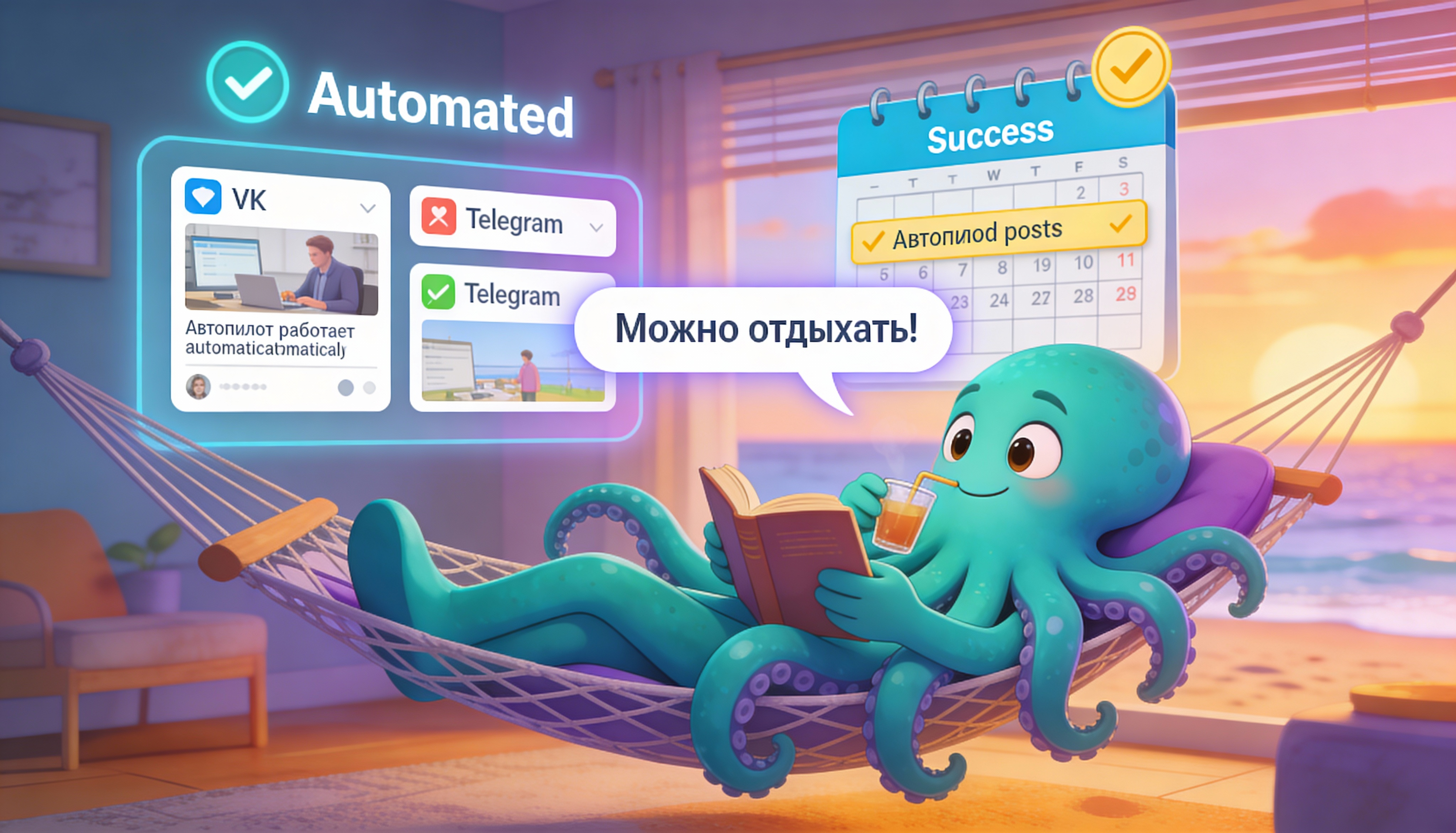 Иллюстрация: Октавио отдыхает, пока публикации идут по расписанию