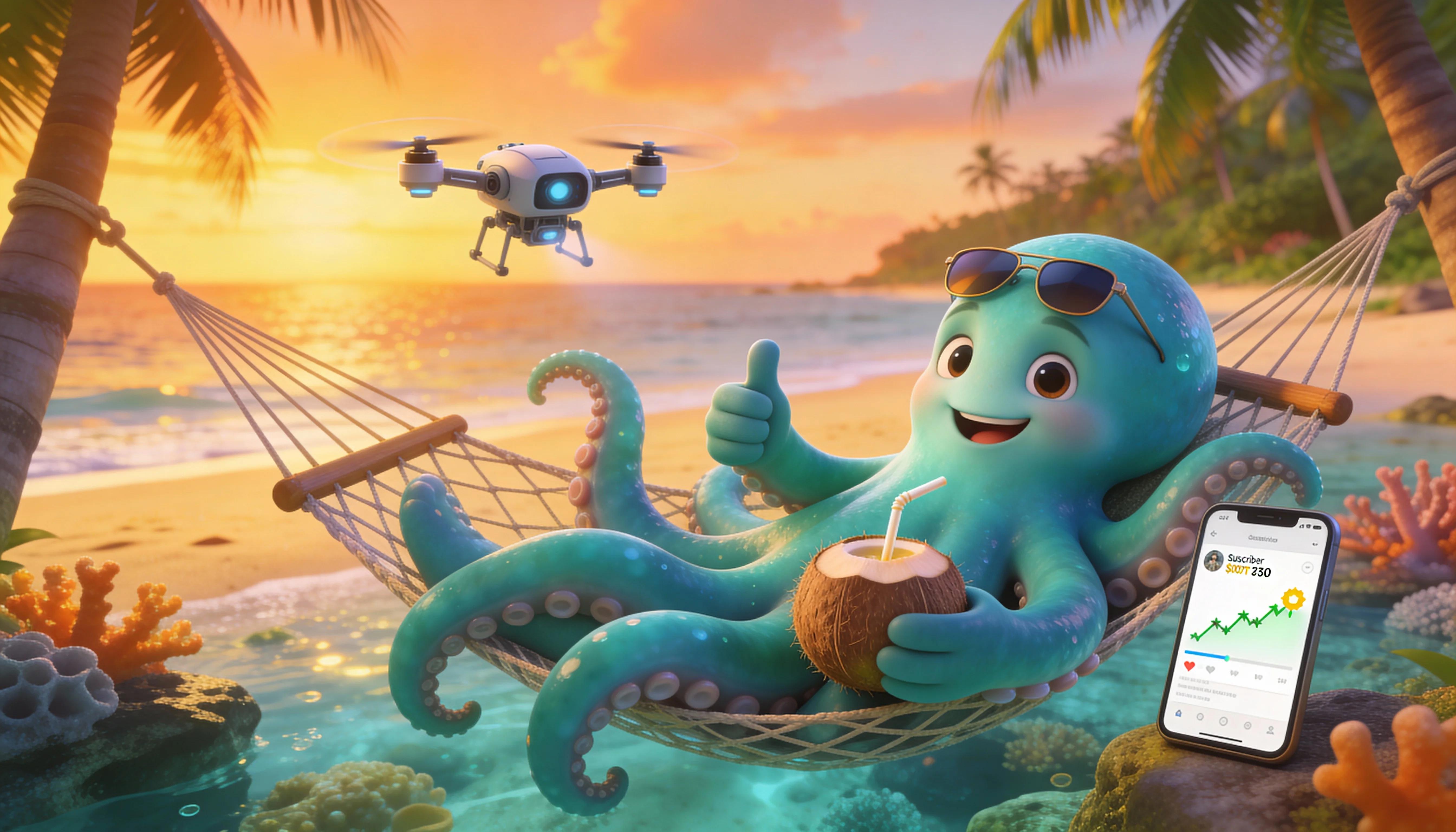 Осьминог отдыхает пока автоматизация работает за него