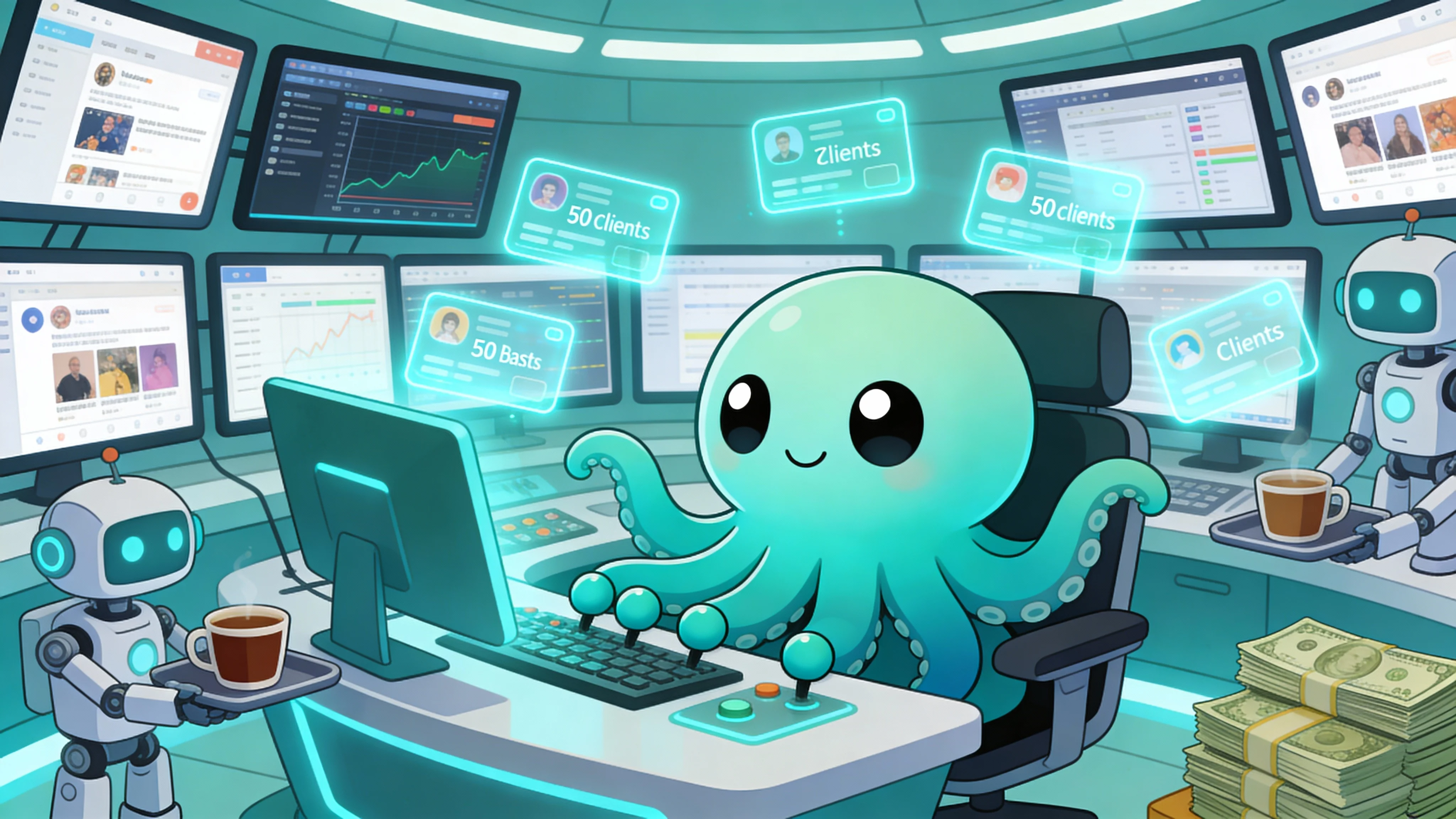 Как управлять SMM агентством: 1 менеджер на 50 клиентов — История осьминога Октавио