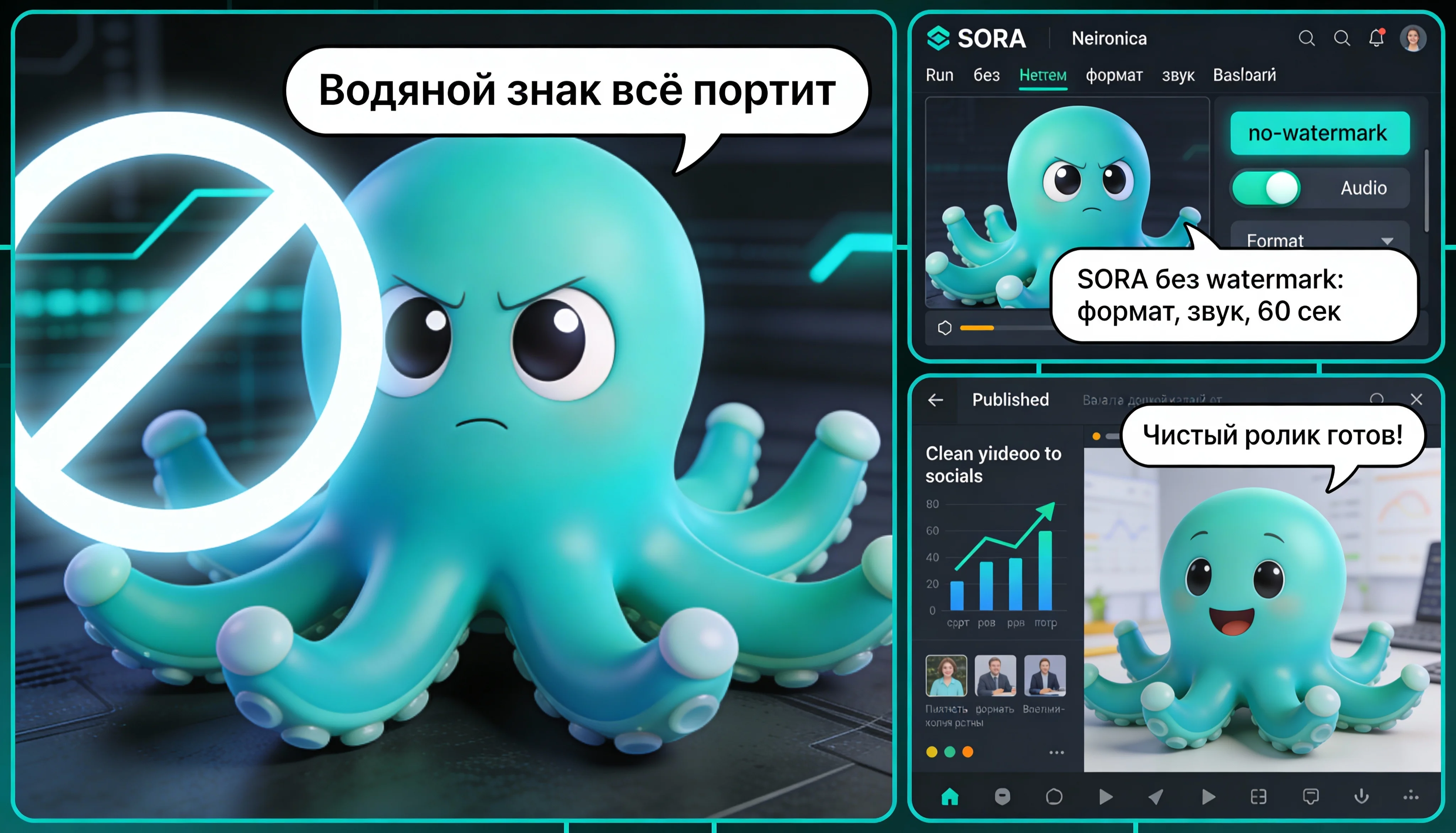 Видеогенератор SORA без водяного знака — гайд 2025