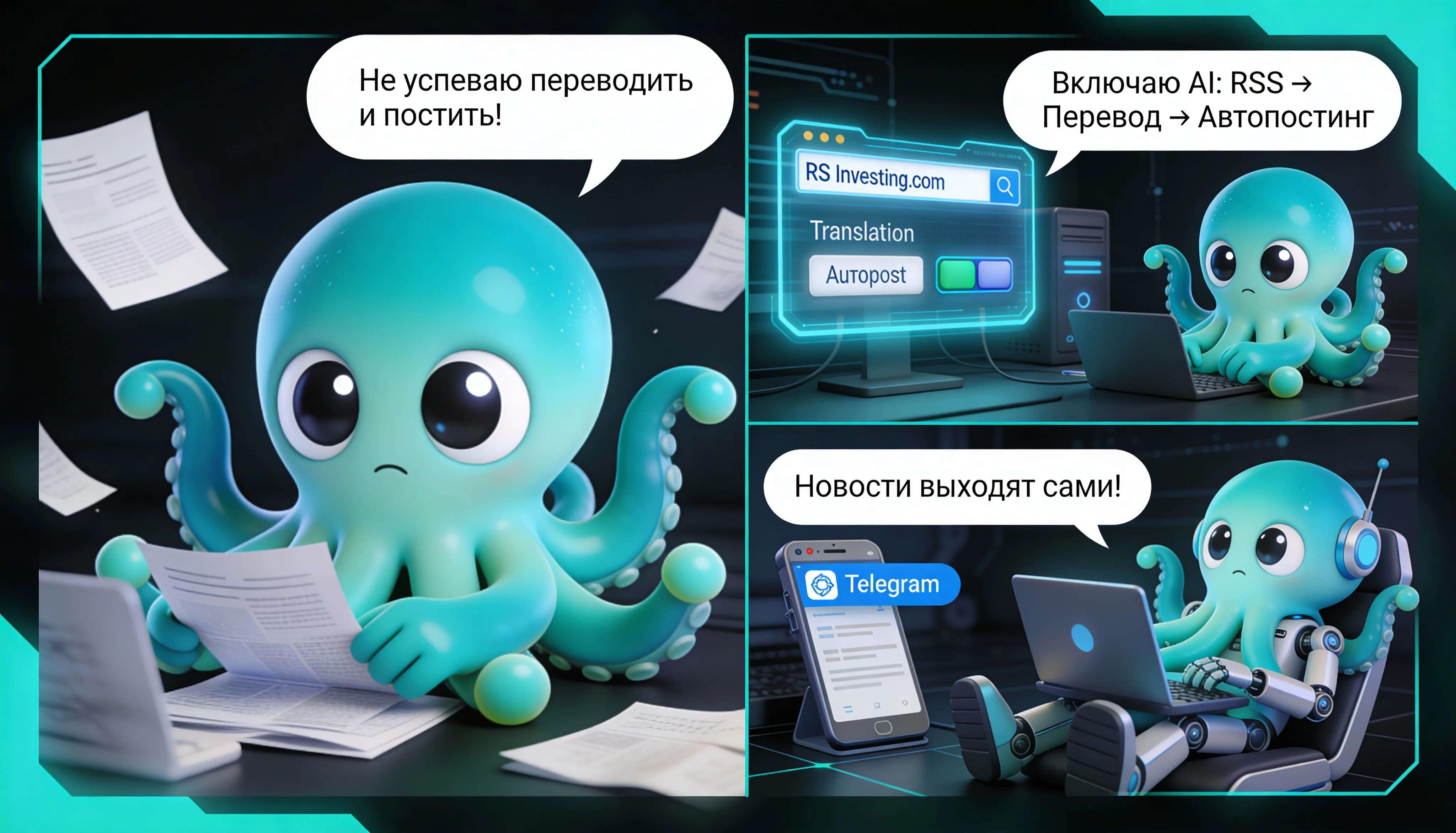 Автопостинг в Telegram: RSS новости и автоперевод аналитики 2025