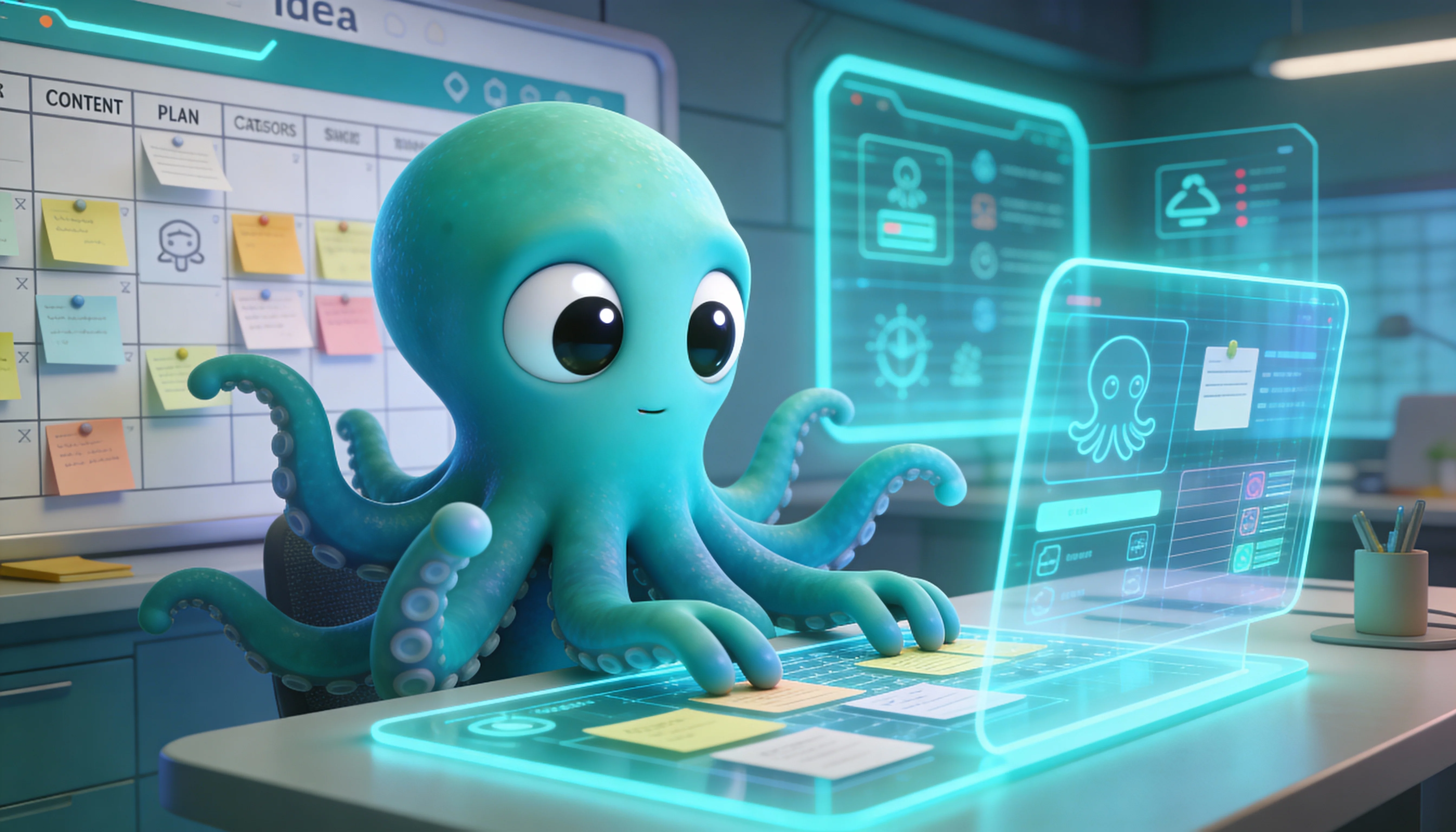 Иллюстрация: Октавио собирает идеи в контент-план