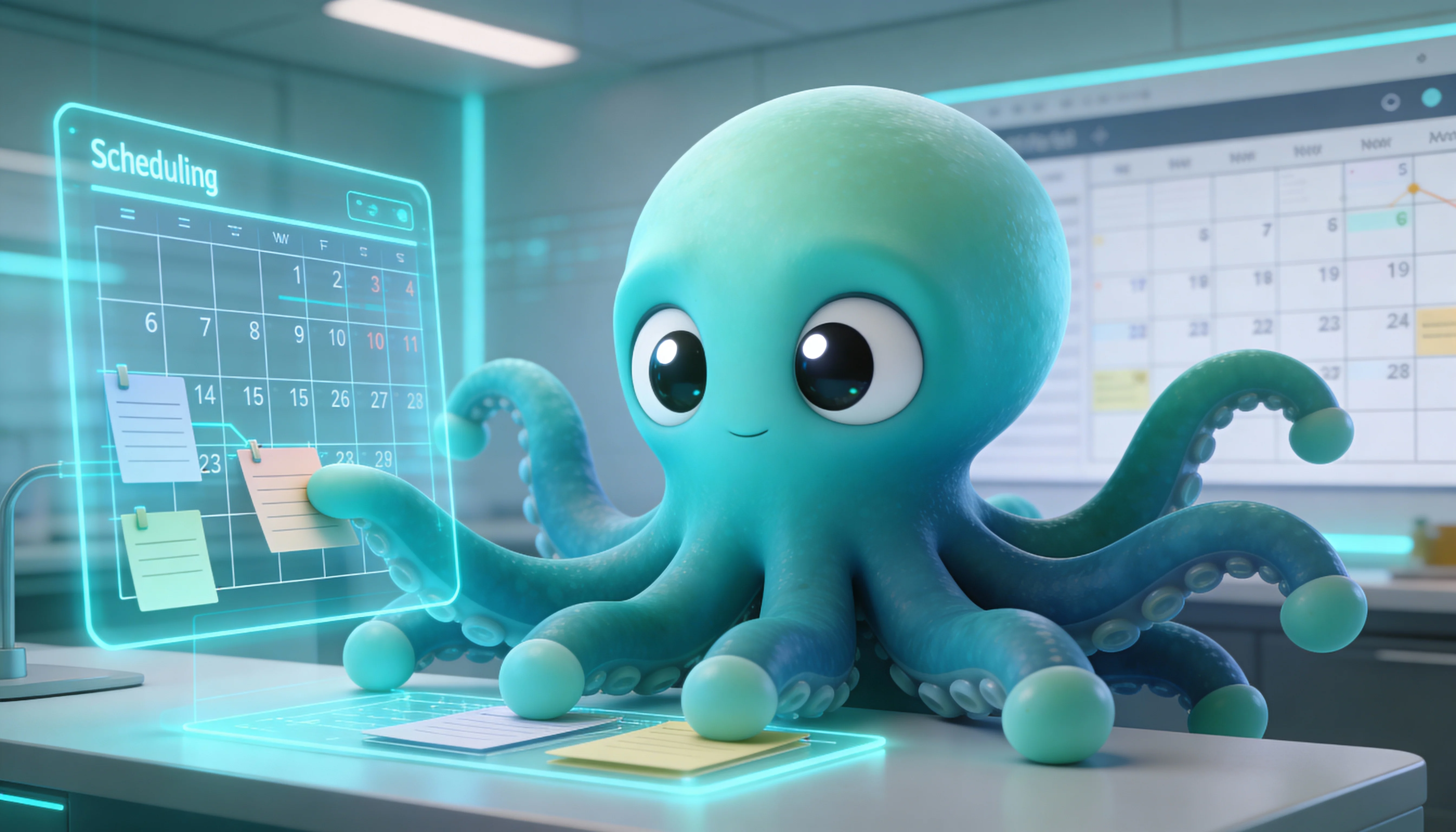 Иллюстрация: Октавио настраивает контент-план и автоматизацию публикаций