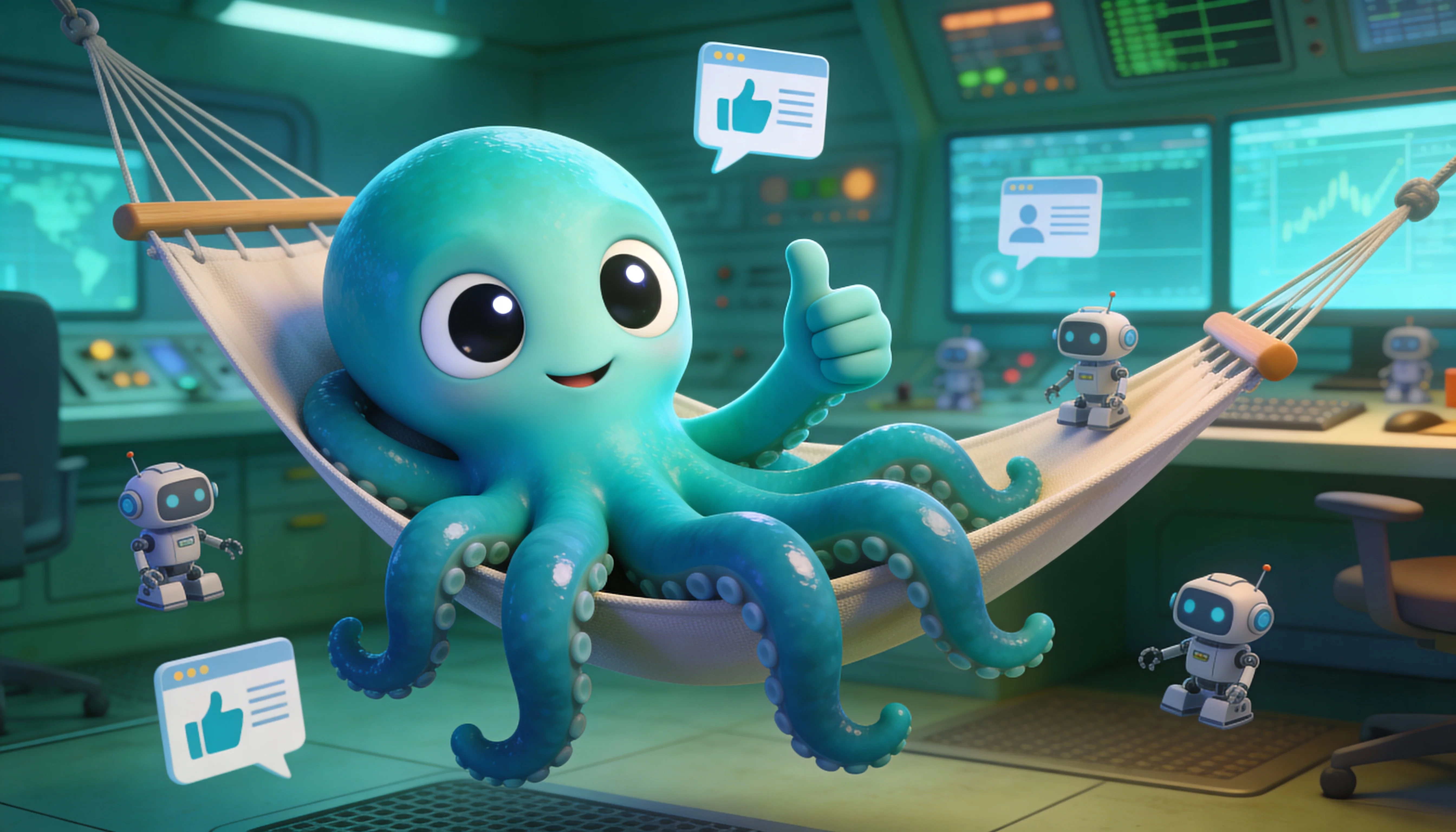 Иллюстрация: Октавио отдыхает, пока автоматизация публикует контент