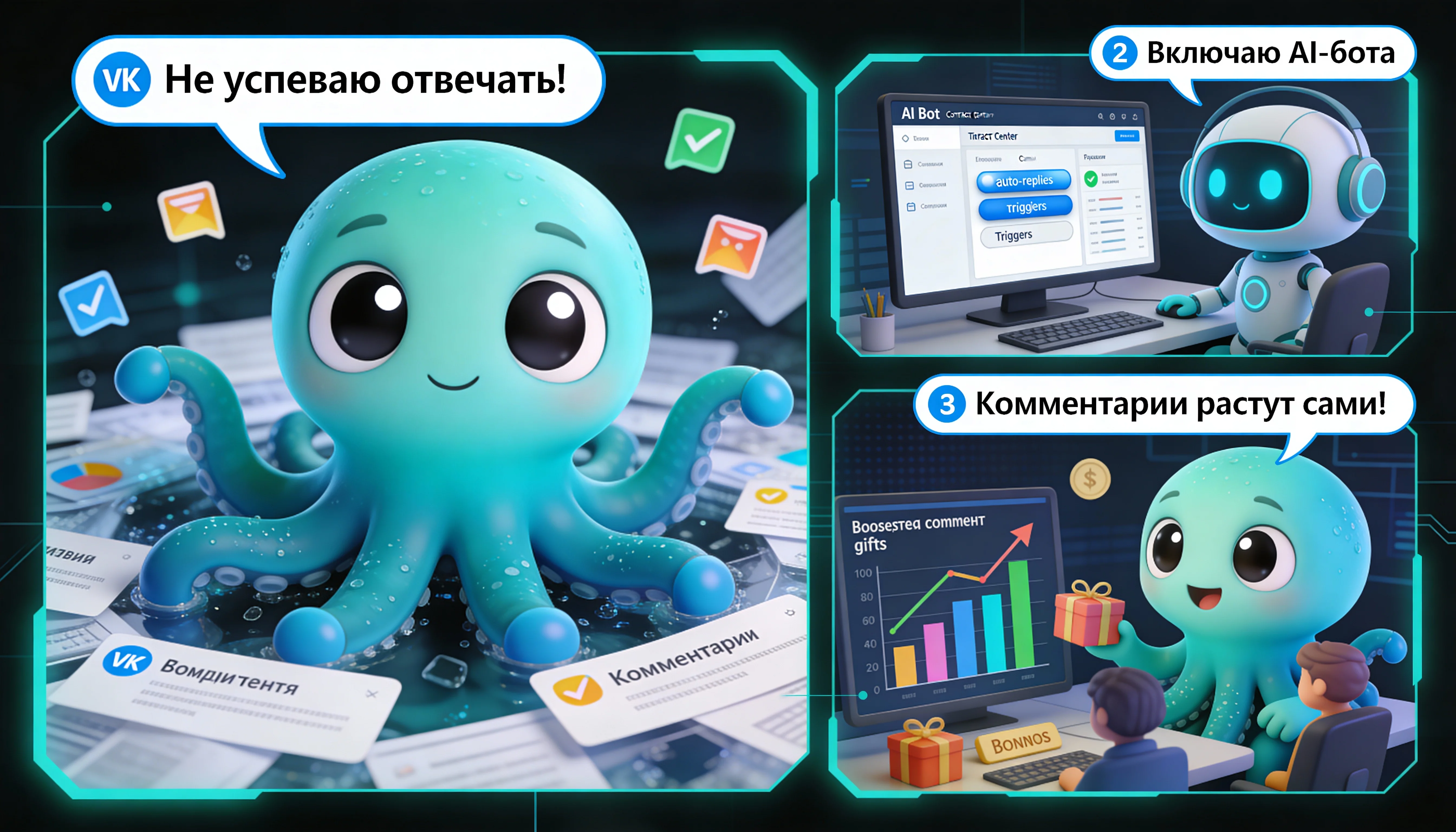 Автоответы на комментарии ВКонтакте — AI бот, геймификация и плюшки 2025
