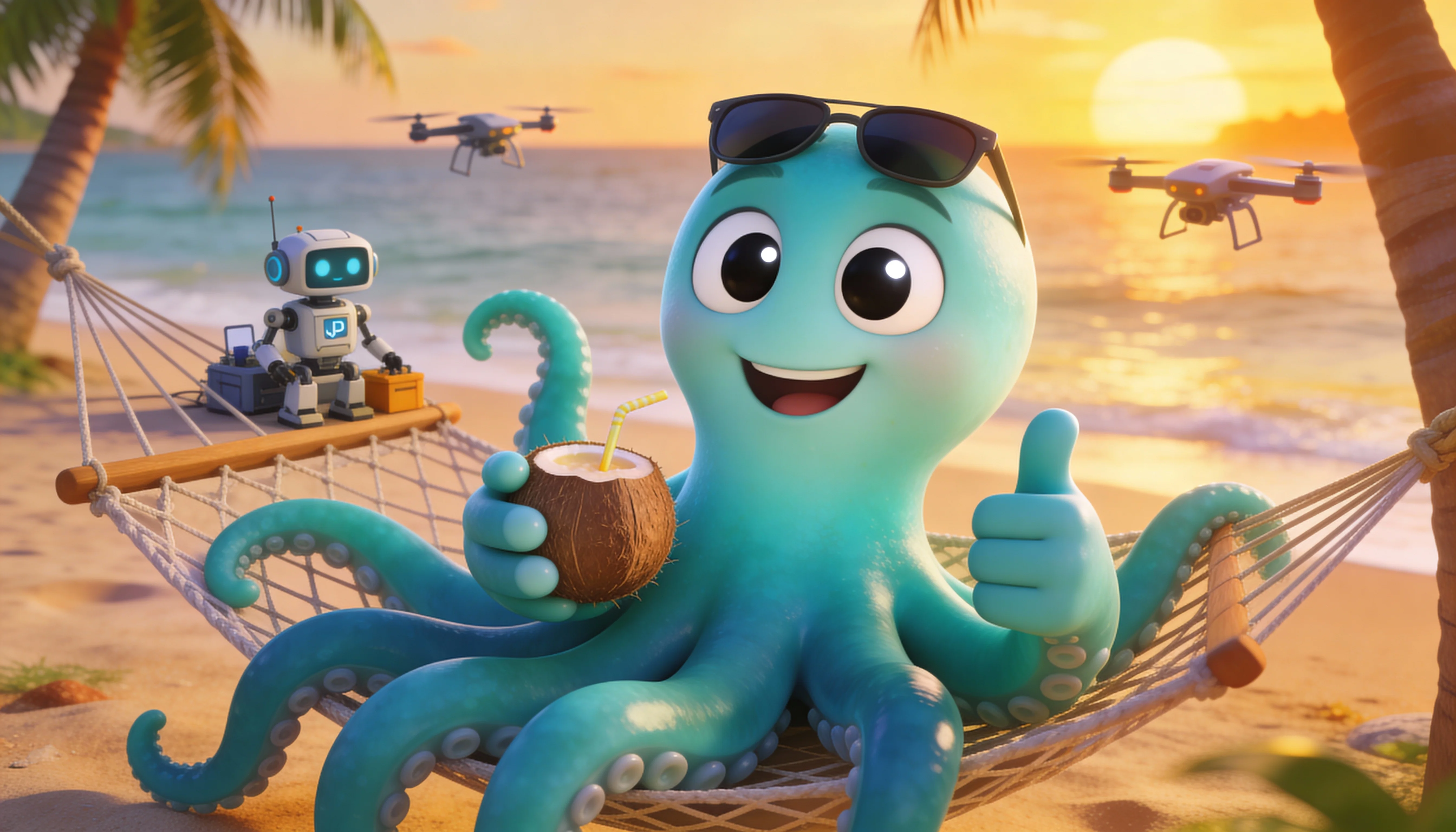 Иллюстрация: осьминог отдыхает, а ролики публикуются автоматически